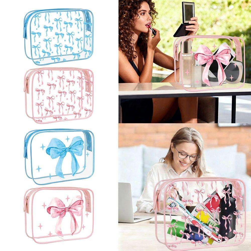 Bow Transparent Toiletry Bag Waterproof Cosmetics Bag Cute PVC Makeup Bag Travel