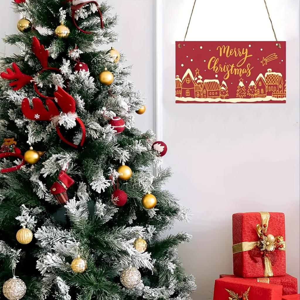 Christmas Wooden Wall Decor Sign 7.9x3.9 Inches Front Door Hanging Sign Holiday Home Decoration Supplies