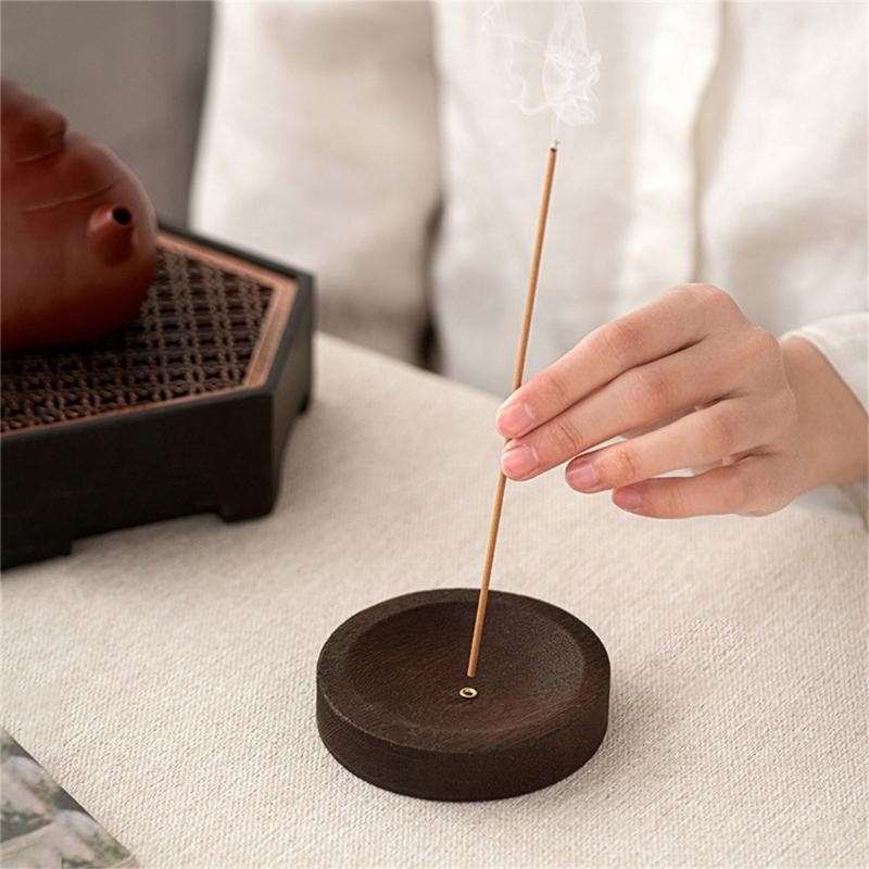 Wood Incenses Stick Stand Creative Incenses Burners Round Shaped Censer for Meditation & Relaxiation