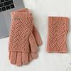 Solid Color Knitted Gloves Dual-purpose Cycling Gloves Kawaii Five-finger Mittens  Girls