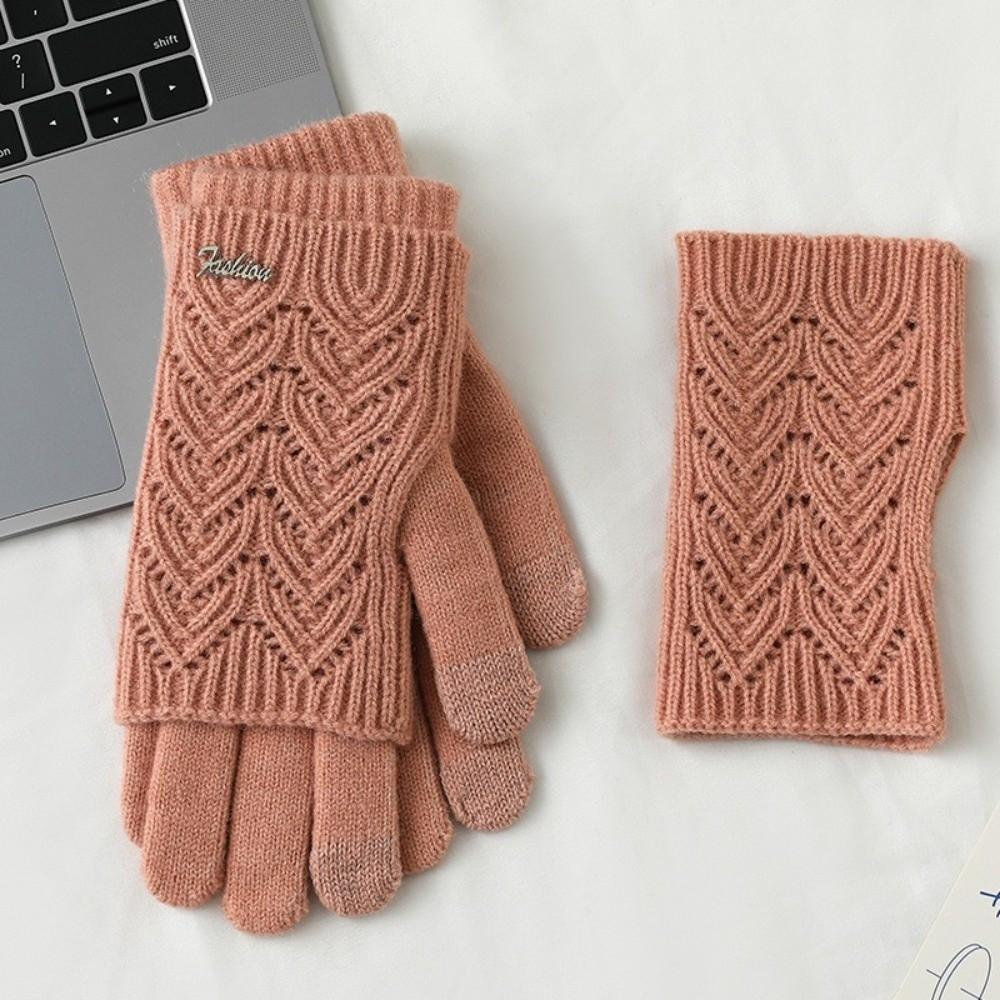Solid Color Knitted Gloves Dual-purpose Cycling Gloves Kawaii Five-finger Mittens  Girls