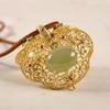Natural Hetian Jasper Geometric Open Hollow Pendant Necklace Chinese Retro Light Luxury Charm Women'S  Jewelry