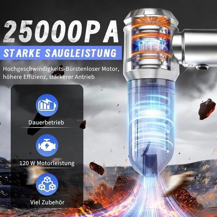 Nettlife Aspirateur à main sans fil - Puissant aspirateur 4 en 1 de 17 000 Pa, aspirateur de voiture avec moteur sans balais argent