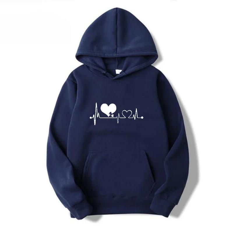 Spring Autumn Men Women Classic Simple Heart Print Hoodie Sweatshirt Casual Long Sleeve Hip Hop Y2K Fleece Pullover Top