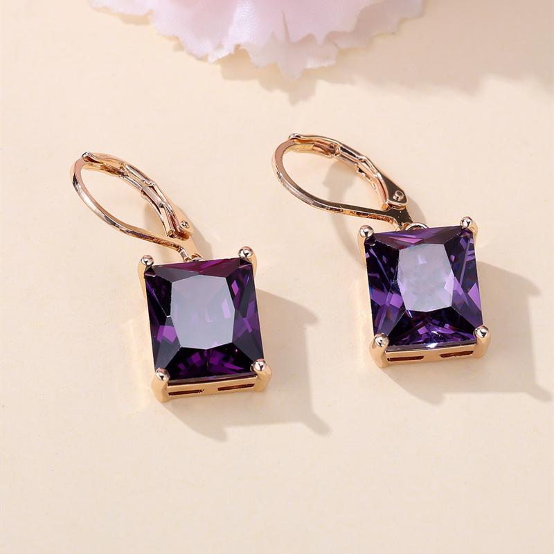 Módní zlatá barva obdélníkové fialové visací náušnice princezna zásnubní náušnice šperky