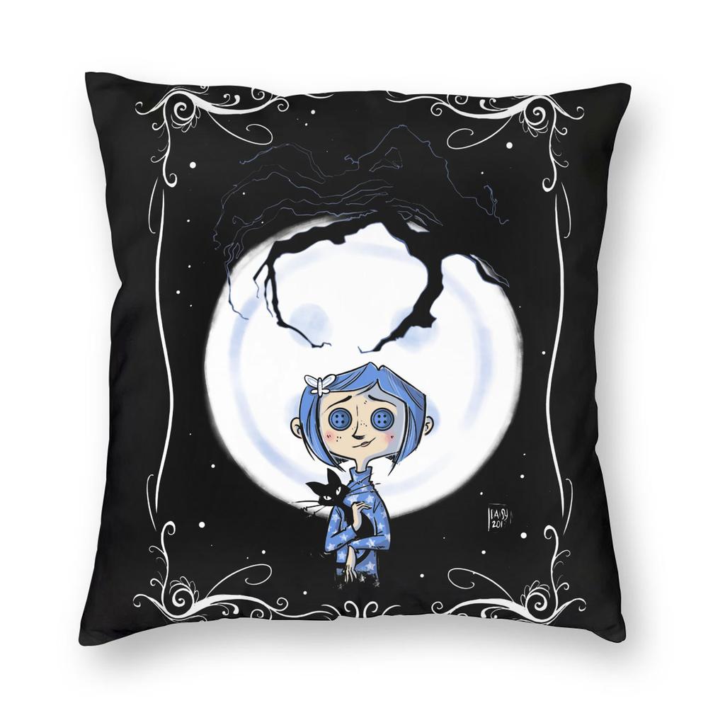 Coraline Noise Pillowcase Double-Sided Printing Fabric Cushion Cover Decor Button Throw Pillow Case Cover Bedroom