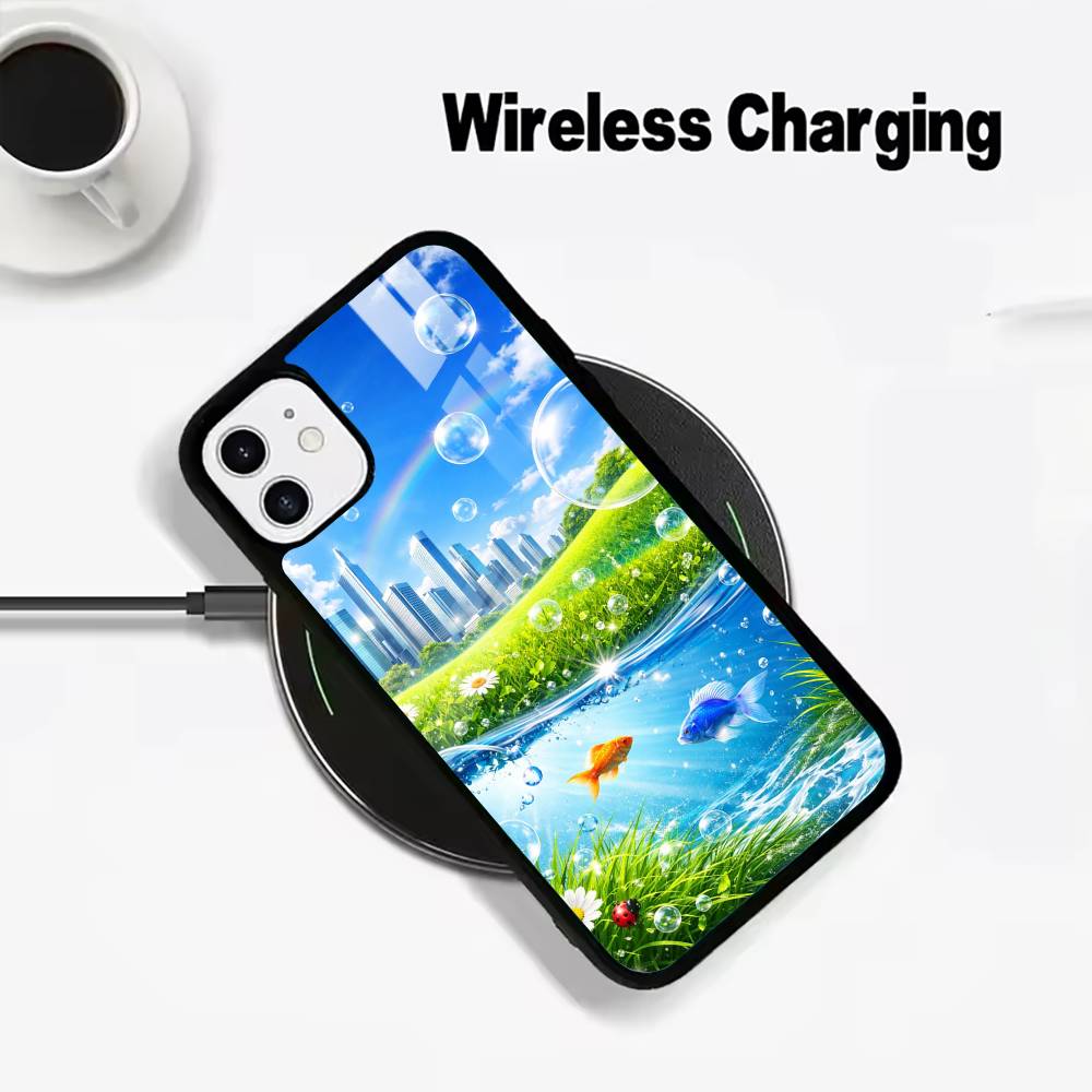 Retro-futurist design- Frutiger Aeroaesthetic- Wireless charging phone case compatible with iPhone 17/16/15/14/13/12/11