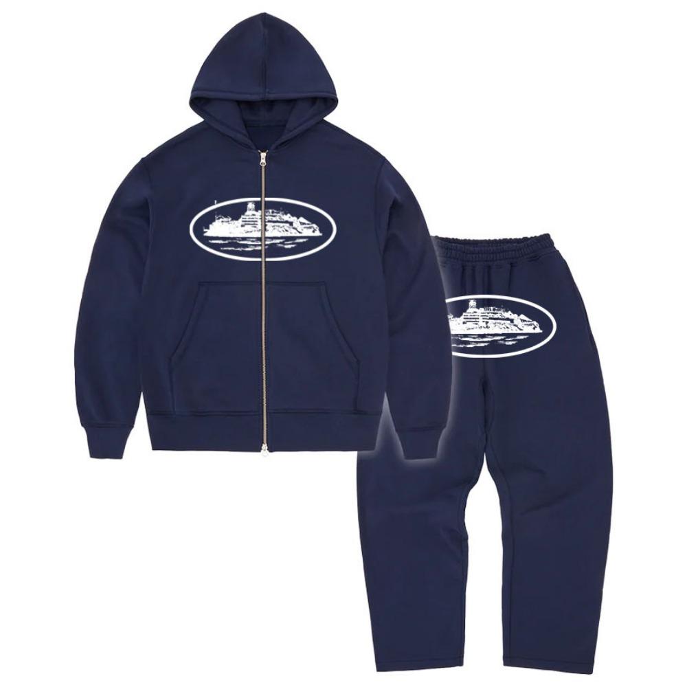 Corteiz Devil's Island Men's and Women's Sports Set New American High Street Casual Trendy Zipper Top Flat Pants