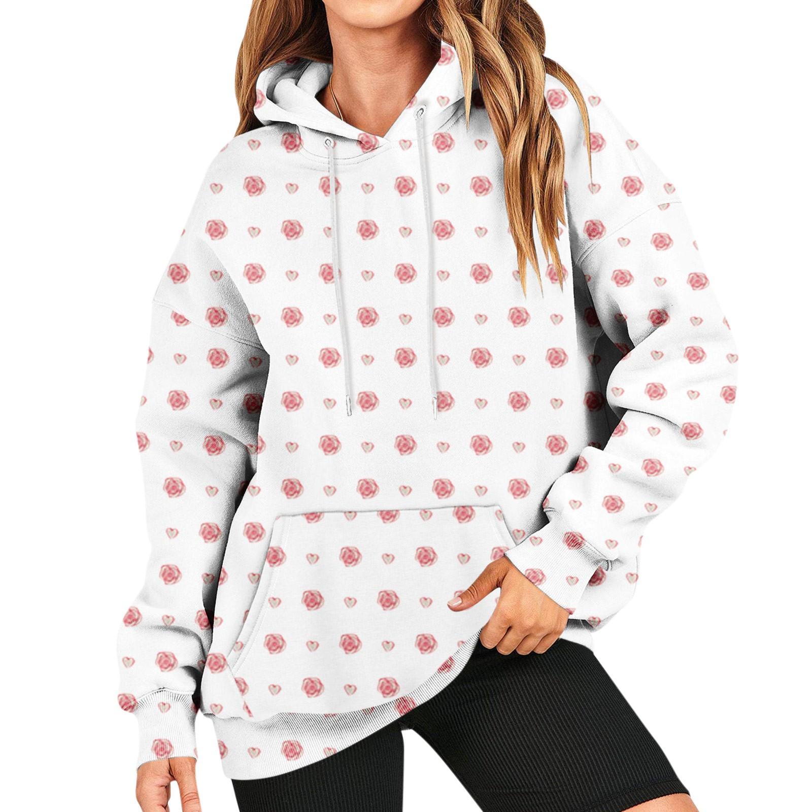 

Женская мода, повседневный универсальный повседневный топ с v-образным вырезом и длинными рукавами с принтом L белый