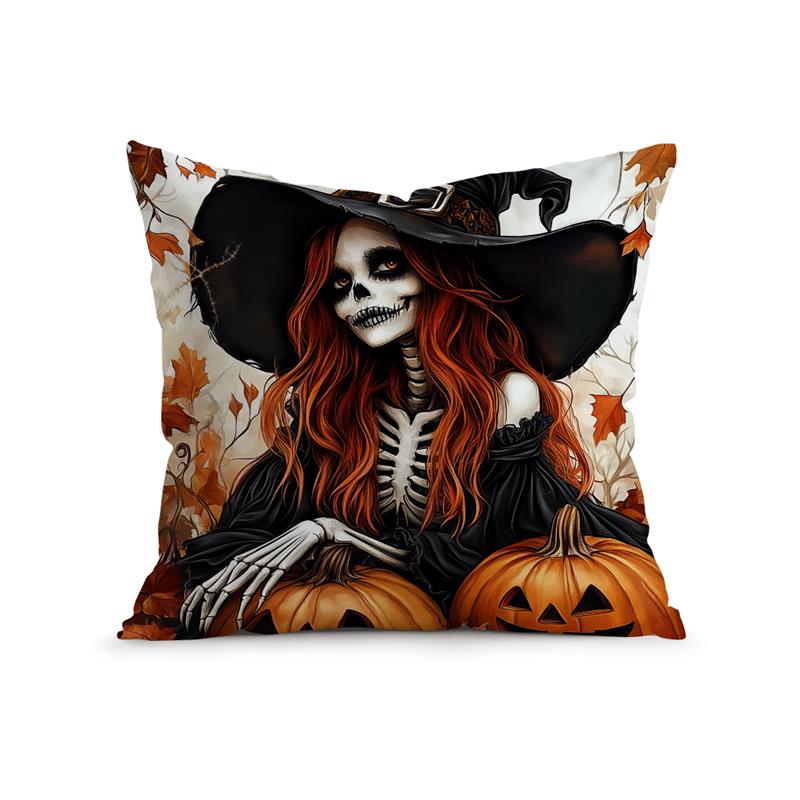 Home Decor Halloween-themed Witch & Cat Pattern Pillow Covers Pattern Cushion Cover Suitable for Sofa Bedroom Car Pillow Cover