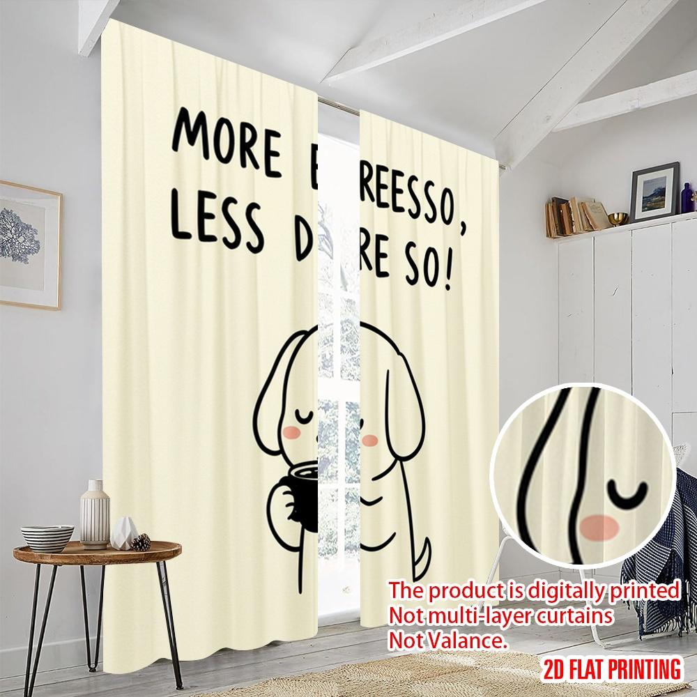 2 st 2D platt tryck Fönsterbehandling Gardiner Söt Hund Espresso Depresso Polyester Utan Elektricitet 0 Använd för Allmänt