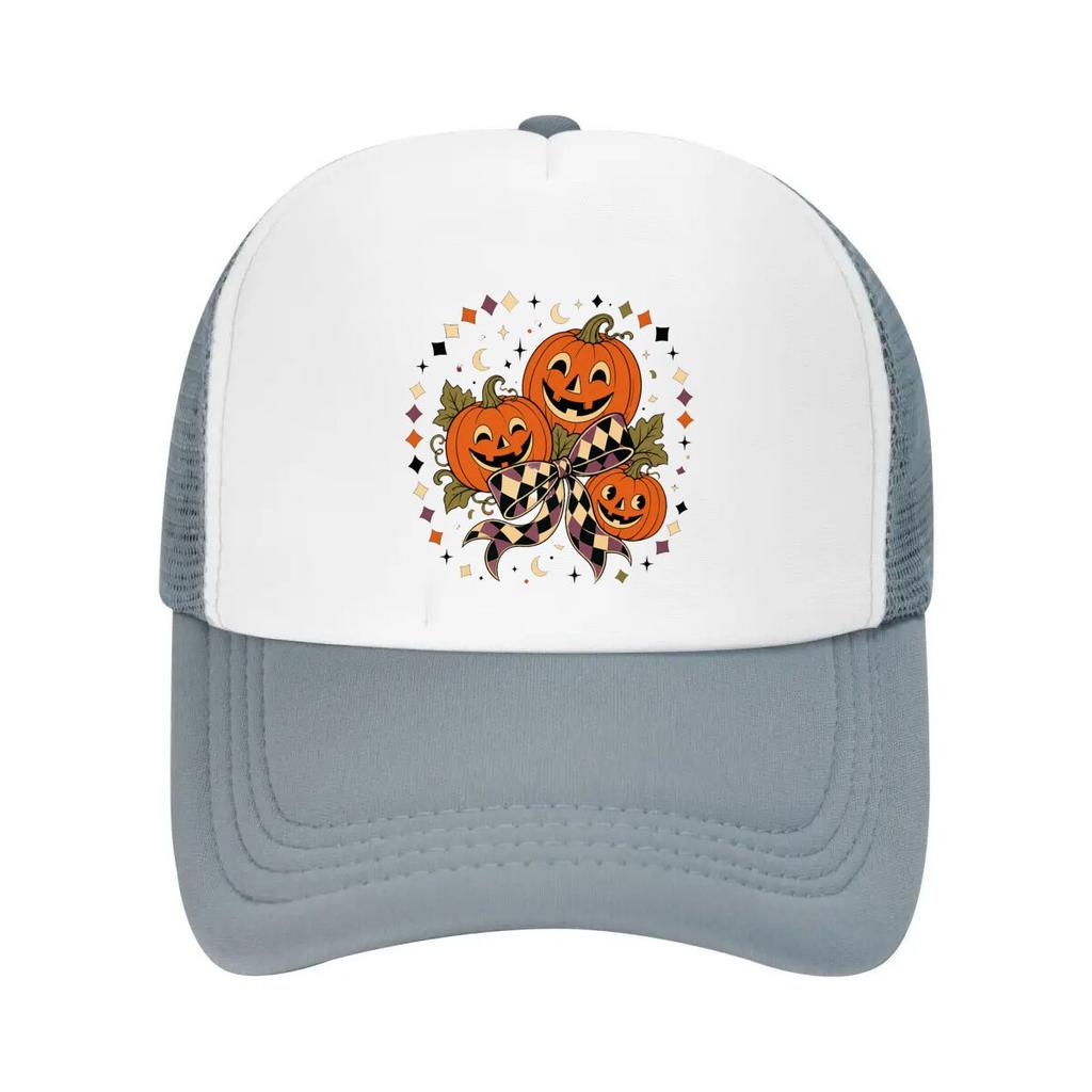 Retro Halloween Pumpkins With Harleq Mesh Baseball Cap Casual Hat Outdoor  For Womens Unisex FeUnisex