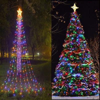 1 Set Remote Control Solar Five-pointed Star Waterfall Christmas String Lights