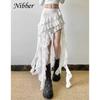 Nibber Tassels Women Skirts Irregular Hem Multi-Layered Ruffles Lace Patchwork Sweet Summer Trend Daily Skinny Versatile Bottoms