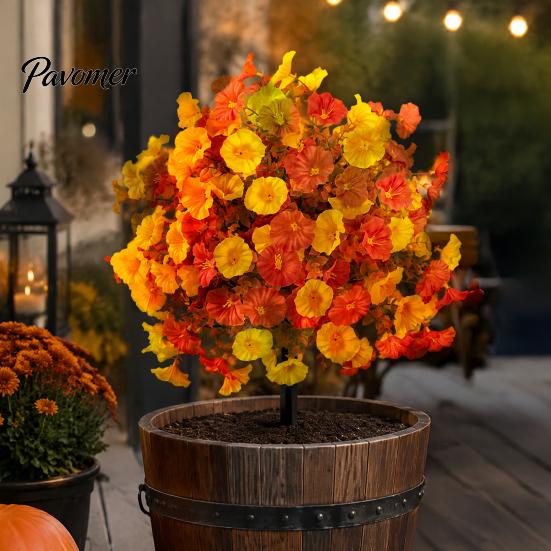 Durable Plastic Fall Foliage Artificial Autumn Flowers Bouquet, Maple Leaf/Morning Glory/Camellia Eucalyptus Ground Stake, Waterproof Harvest