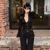 2KWEIRD Y2k Schwarz Sexy Shirts Damen V-Ausschnitt Kokett Harajuku American Vintage Reißverschluss Bluse Slim Gyaru Strickjacke Streetwear