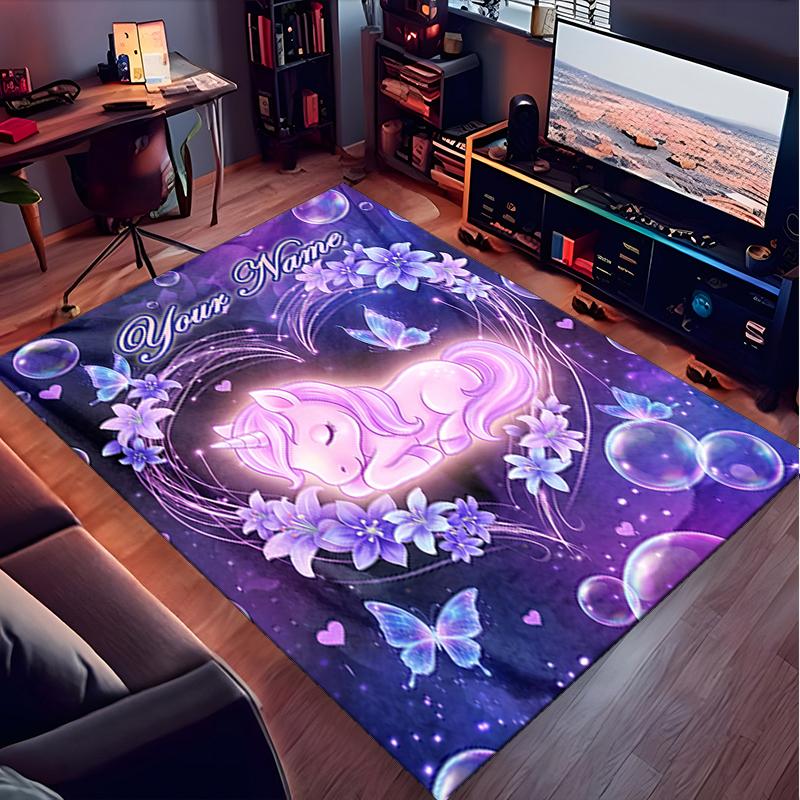 1PC Custom Name Unicorn Dreams Flowers Theme Floor Mat Ideal for Living Room, Game Rooms, Office, Bedroom,Floor Mat Playful Design