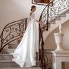 European and American New Wedding Dress Crew Neck Lace Long Sleeve Satin Thin Can Be Ordered Large Size