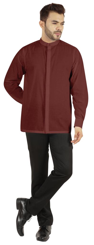 BestMan Mens Solid Shirt Mandarin Collar Long Sleeve Button-Up Formal Shirts Office