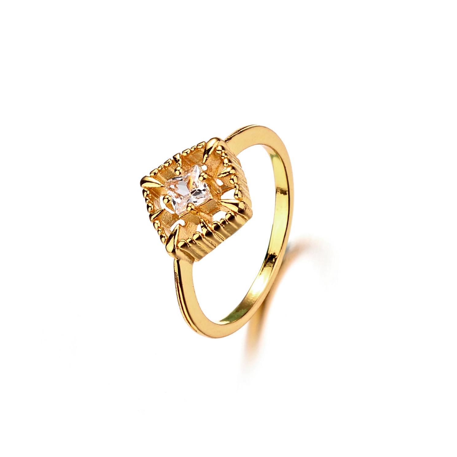 European American Style Hollow Rhombus Crystal Zirconia Ring Size 6 золотой