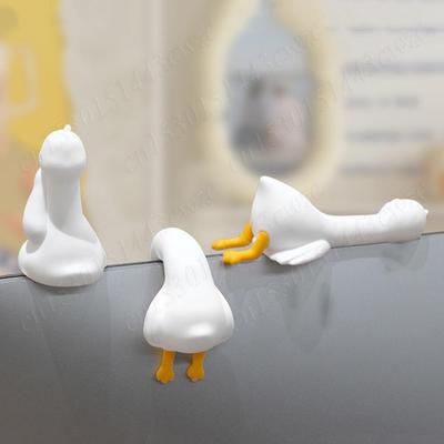 4Pcs Cute Goose Figurines 3D Craft Mini Figurine with Groove Design Funny Computer Ornament for Office Monitor & Dashboard Decor