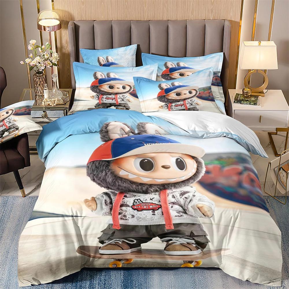 סט מצעים חמוד בובו 2/3 חלקים לחדר שינה, מתנה לילדים, בני נוער, מבוגרים, מיקרופייבר למיטה זוגית, כיסוי שמיכה עם רוכסן, עיצוב לחדר