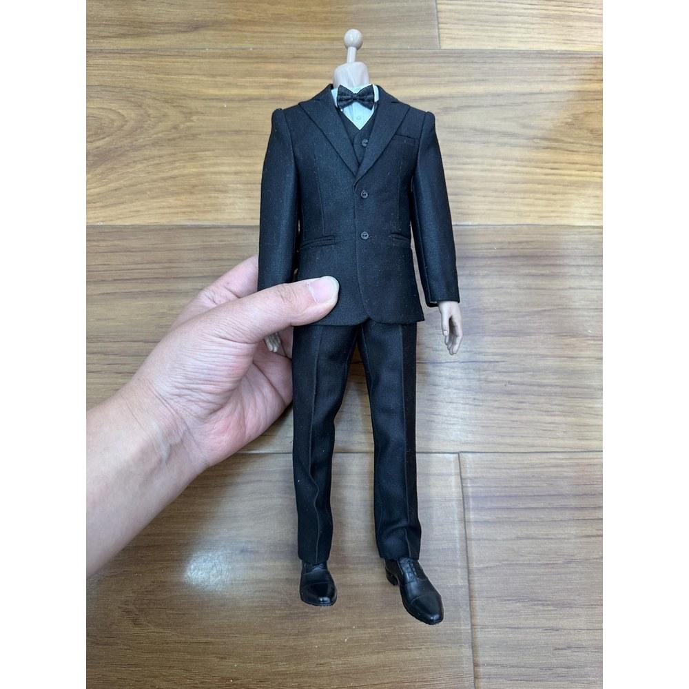 ADWOA 1/6 Scale Figure Accessories Suit Set Black Men’s Banquet Evening Dress Shirt Trousers Shoes Belt Bow Tie