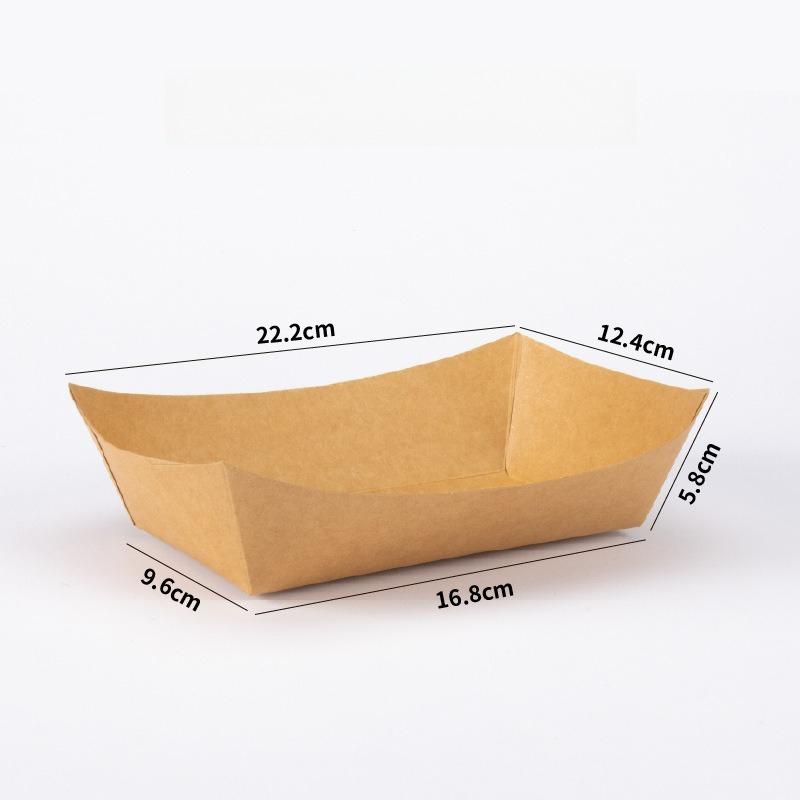 Disposable Paper Plates PE Coated Oil Proof Film Barbecue Plate Burger French Fries Grilled Skewers Hot Dogs Boat Shaped Tray Pack Tableware