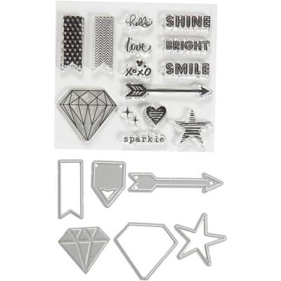 Scrapbooking Set - Clear Stamps - Cutting Dies - 21 Pcs - Mixed - Study