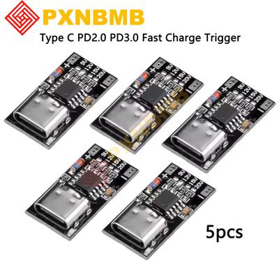 5 Stück Typ-C PD2.0 PD3.0 Schnelllade-Trigger-Polling-Detektor USB Boost-Netzteil-Änderungsmodul 5A Ladeplatine + 5 Stück Gehäuse