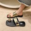 Fashion Metal Decoration Flat Slides Unique Designer Luxury Women's Slippers and Ladies Sandals On Promotion Korea Style Original Shoes