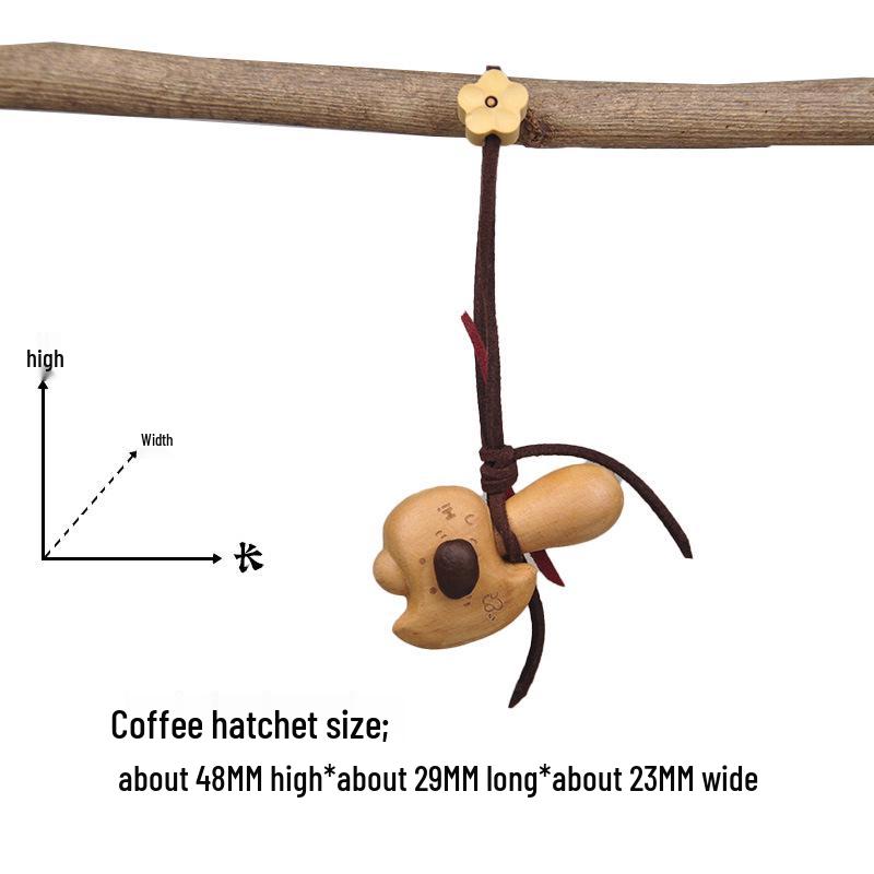 Peach Wood Coffee Bean Teddy Bear Heart Handbag Charm Pendant Keychain