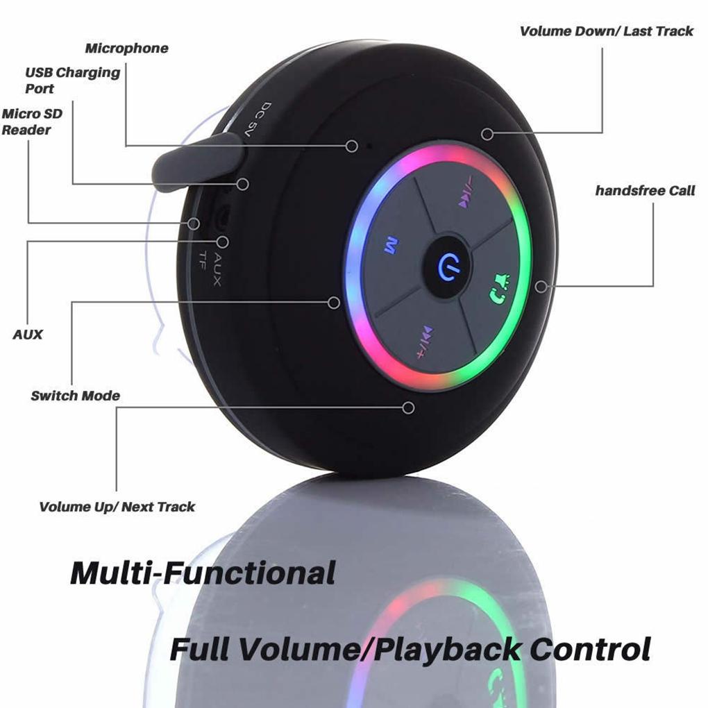 LED Waterproof Bluetooth Wireless Speaker Subwoofer Shower+Suction Cup
