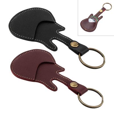 Gitarrenförmiger Gitarrenplektrenhalter aus PU-Leder mit Schlüsselring, Gitarren-Plektrum-Etui