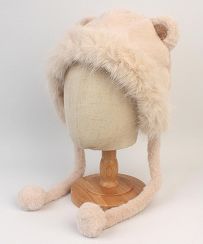Yunibeosyeolkemiseuteuli Bear Fur Beige Balaclava Wool Hat