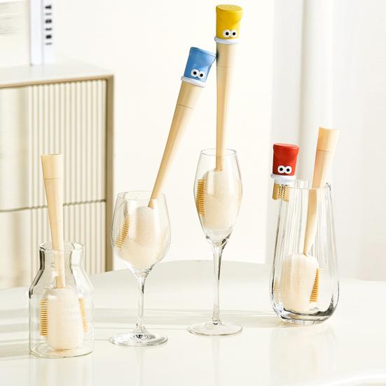 5 in 1 Bottle Cleaning Brush with Long Handle Baby Bottles Straws Nipples Narrow Containers Sponge Knot Cleaning Brush
