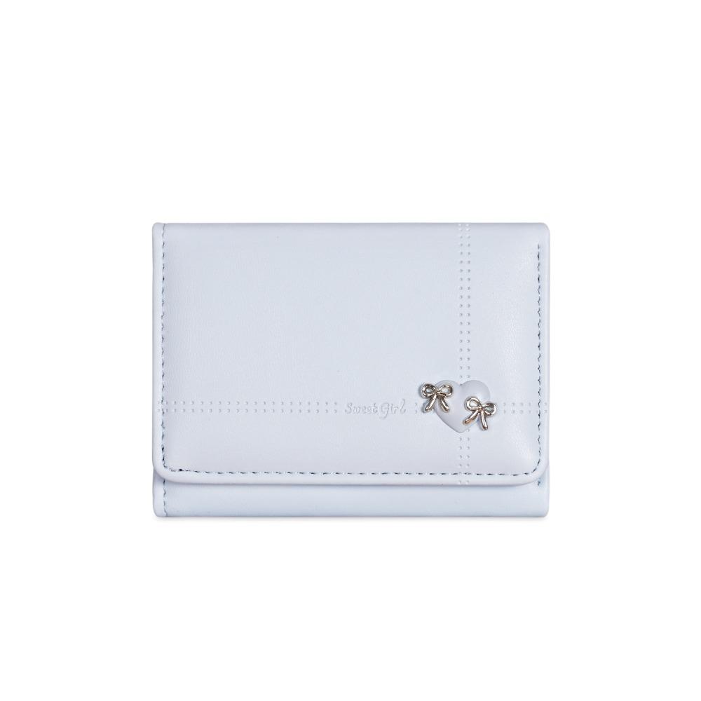 Heart-Shaped Bow Design Tri-fold Short Wallet Foldable Multiple Card Slots Money Bag Multipurpose PU Leather Credit Card Holder