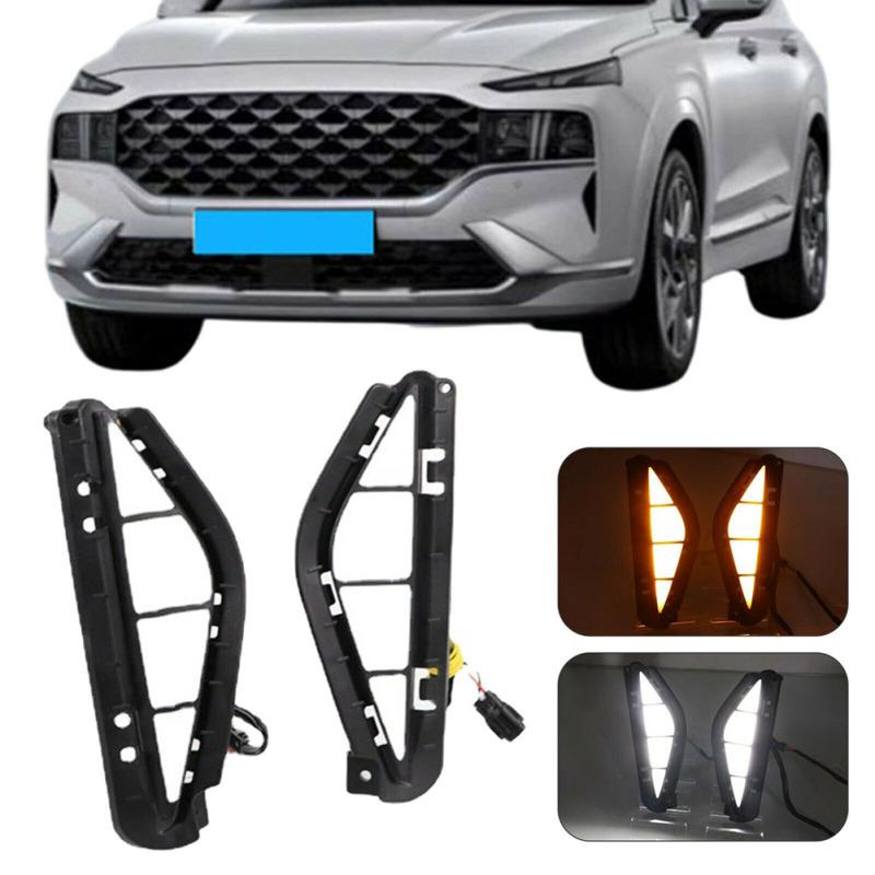 Hot,1 Pair Daytime Running Lights With Turn Signals Led Drl Fog Lamp Compatible For Hyundai Santa