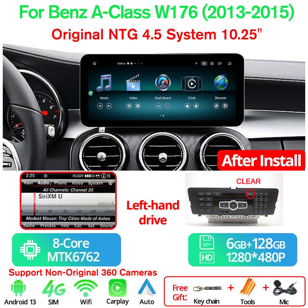 10.25'' 6+128G Android13 Car Multimedia Player For Mercedes A Class W176 LHD 2013-2018 NTG 4.5 5.0 Carplay GPS Navi BT