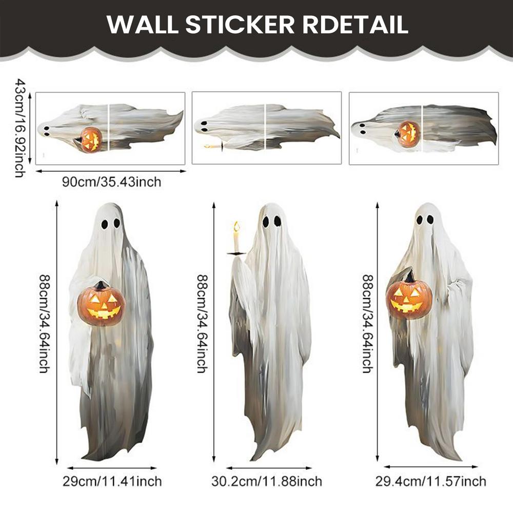 Halloween Ghost Window Clings 3 Sheets Creepy Ghost Hold Pumpkin Candle Clings Reusable Scary Sticker For Kid School Office