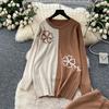 Autumn Winter Women Flower Pattern Knitted Sweater Trouser Two Piece Set O-neck Pullover Tops and Wide Leg Pant Tracksuit