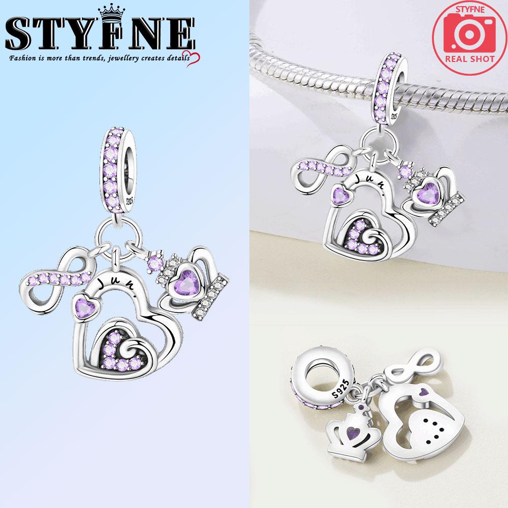 Copper Colorful Month Heart Zircon Birthday Stone Charms Beads Pendant For Original Bracelet Woman Girl Jewelry