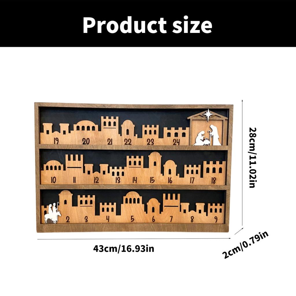 Świąteczny Kalendarz Adwentowy Scena Narodzenia z Ruchomą Gwiazdą Dekoracja Wewnętrzna 3D Drewniana Podstawa do Odliczania Świąt