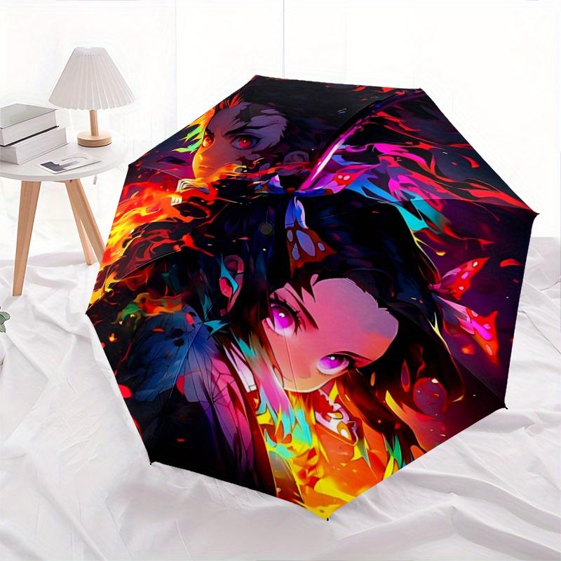 1pc Flaming Anime Characters Automatic Umbrella Design, Cute Cartoon Pattern, Portable Outdoor Umbrella, Perfect Y037