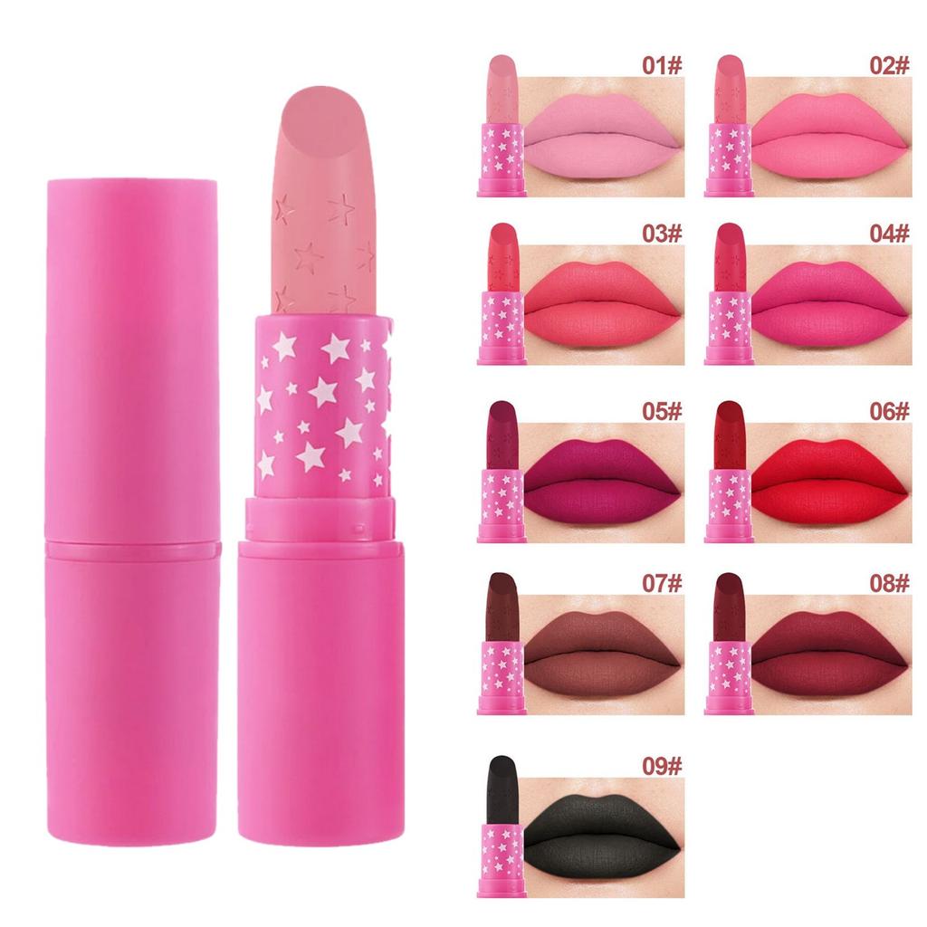 Samtiges Mattes Lippenstift für Damen, Wasserfest Langanhaltend Nichtklebend, Reichhaltiges Pigment Sternenmuster, Perfekt für den täglichen Gebrauch, Feiertagsveranstaltungen