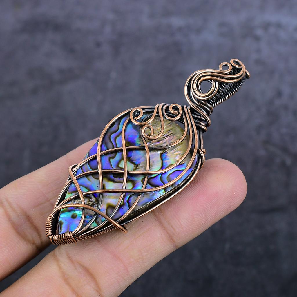 Abalone Shell Handmade Copper Wire Wrap Jewelry Pendant 3.15" I8r14