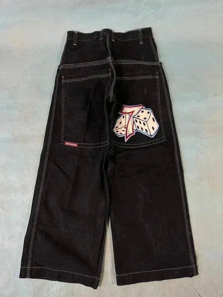Jeans dritti ricamati Y2K da uomo - Casual, denim lavato abbinabile a tutto L