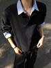 Men's Autumn/Winter Plus Velvet Heavyweight Fake Two-Piece Collar Hoodie - Trendy, Loose-Fit Long Sleeve Casual Sweatshirt