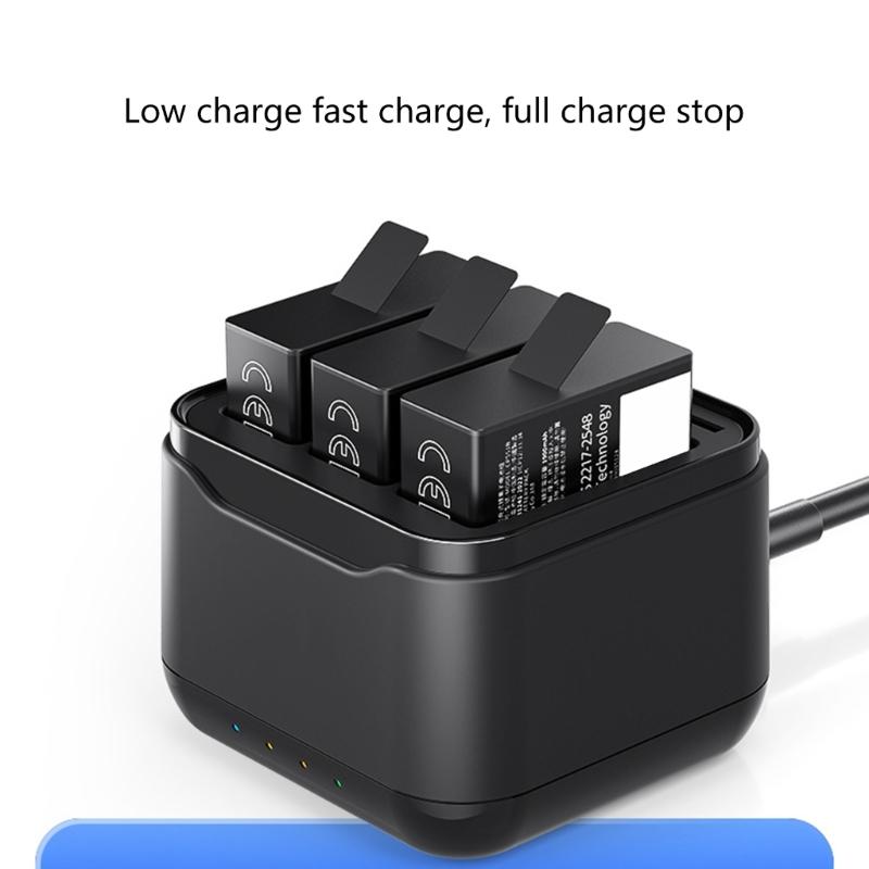 Portable 3 Slot Charger Station Holder for 13 Black Camera Batteries with USB C Charging Cable Power Cord