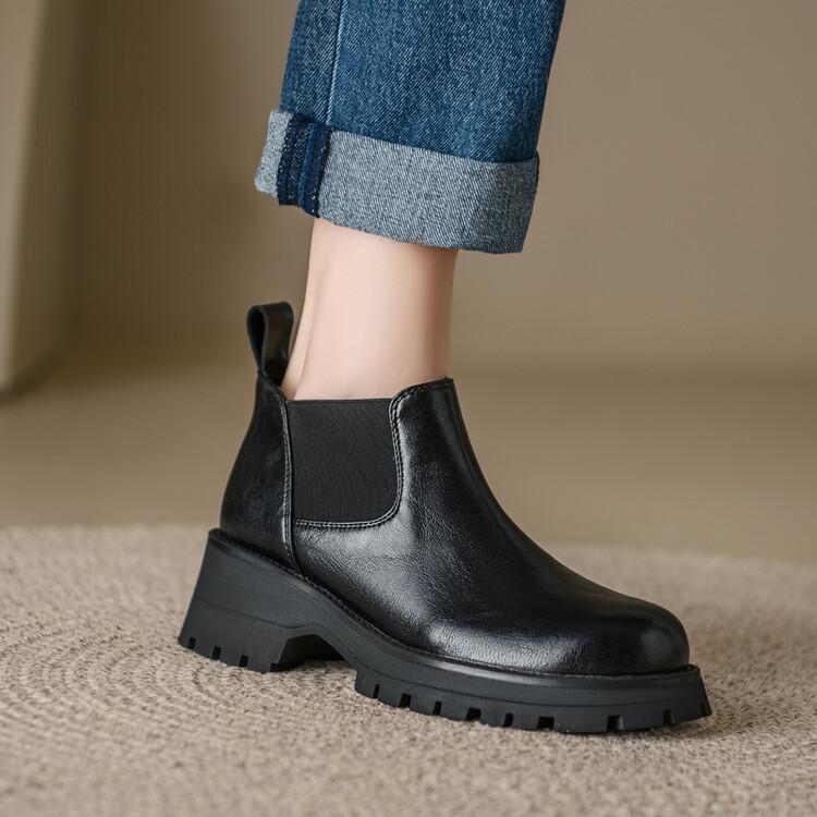 Fashion Autumn Split Leather Ankle Boots Women Round Toe Chunky Heel Platform Boots for Women Winter Short Boots Concise Women Boots